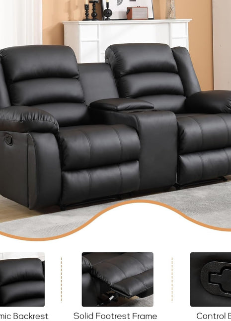 Faux Leather Manual Recliner Sofa Set, Loveseat Reclining Sofa and 3 Seat Recliner Sofa, Couch Set for Living Room, Bedroom, Meeting Room, Black(Loveseat+Sofa)-2