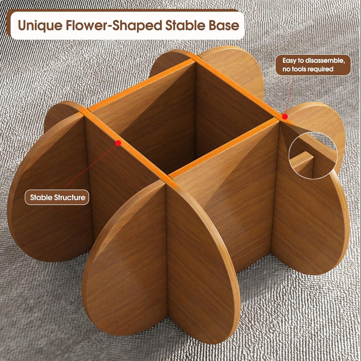 Wooden stable base with flower-shaped design on a gray background