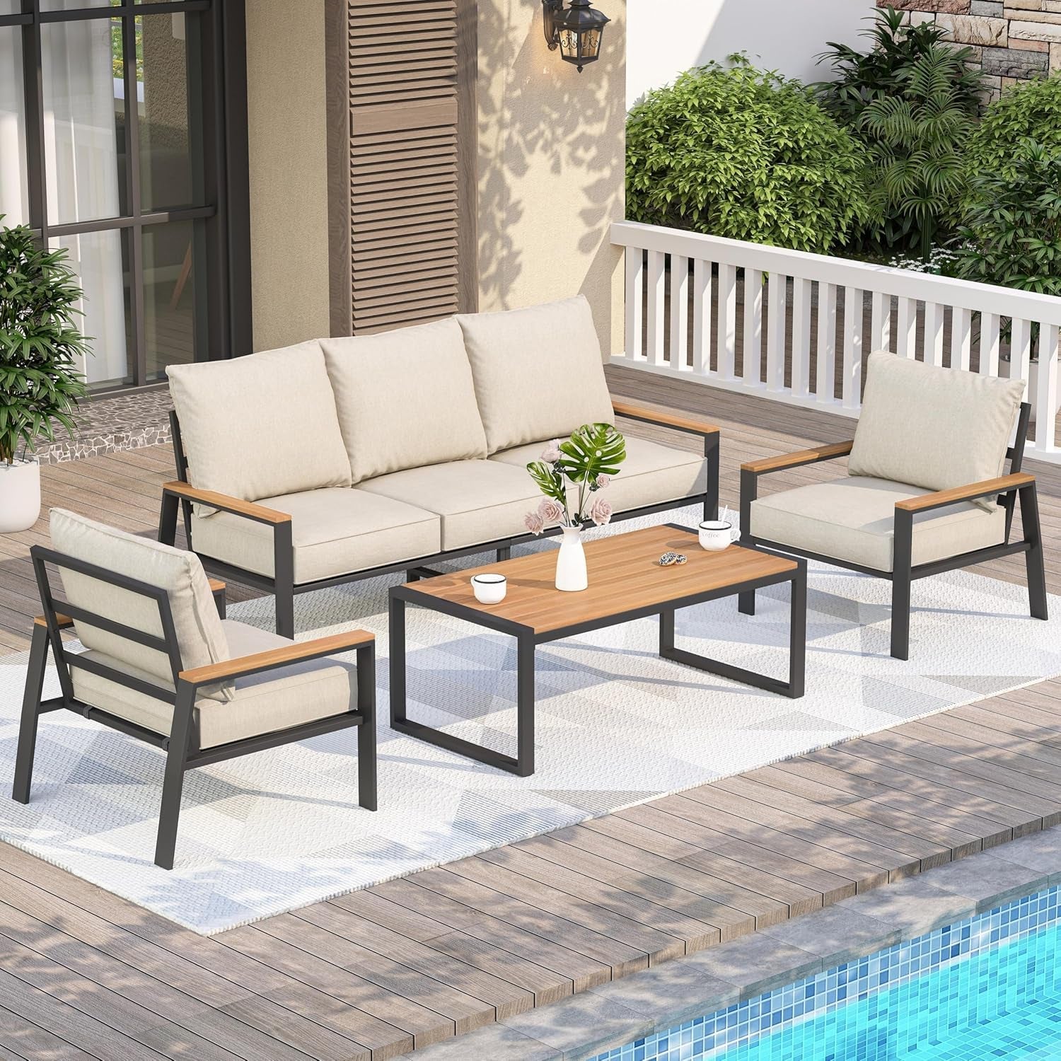 Stylish Four Piece Outdoor Patio Furniture Conversation Set-0