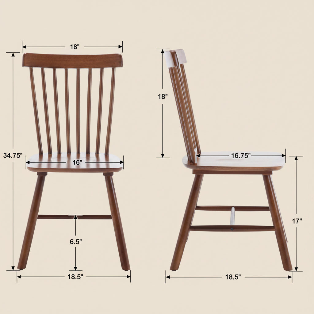 Wooden chair with dimensions labeled on a white background