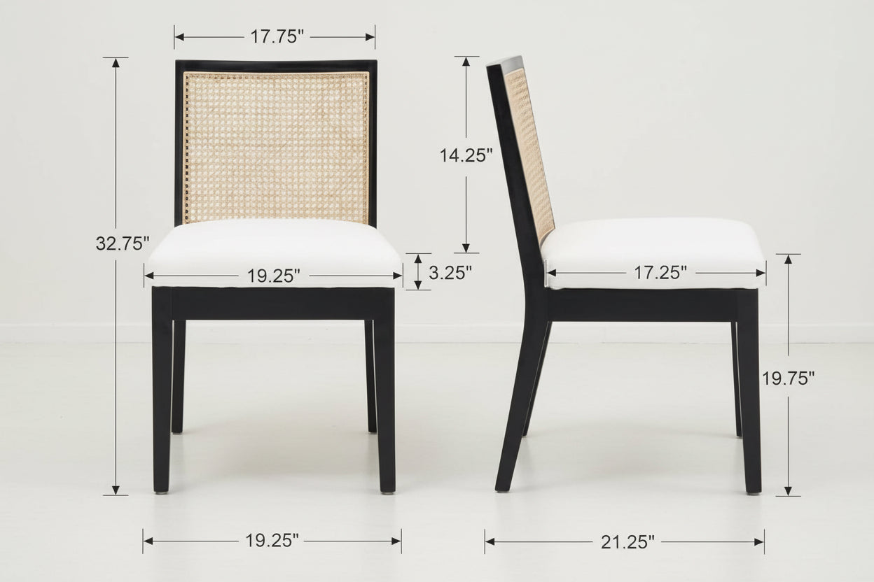 Dimensions of a chair with measurements labeled on a white background