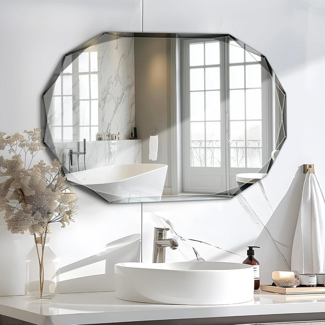 Bathroom Mirror for Wall, 24" X 36" Oval Mirror, Bathroom Vanity Mirror, Beveled Edge Frameless Wall Mount Vanity Mirror, Wall Mirror Decorative, Irregular Beveled Edge Mirror