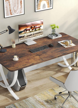 Executive Desk, 63” W X 31.5” D Large Office Desk, Modern Computer Desk Conference Table Meeting Room Table, Business Furniture for Home Office, White and Walnut-2