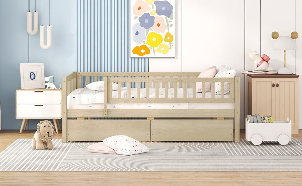 Full Size Daybed Wood Bed with Two Drawers