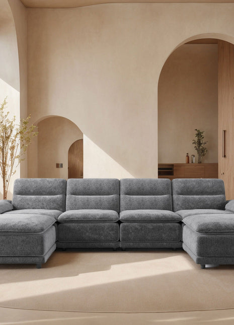 141'' Wide Modern U-shaped Sectional Sofa with high back cushion,6-seat Upholstered Soft Sofa Furniture,Sleeper Sofa Couch with Chaise Lounge for Living Room,Dark Grey-0