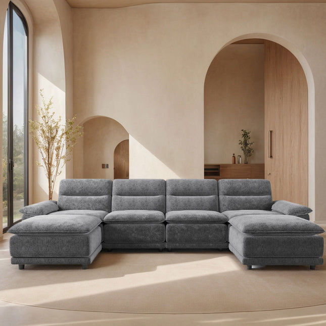 141'' Wide Modern U-shaped Sectional Sofa with high back cushion,6-seat Upholstered Soft Sofa Furniture,Sleeper Sofa Couch with Chaise Lounge for Living Room,Dark Grey-0