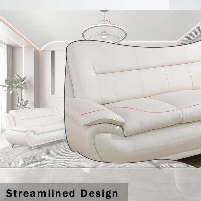 Luxurious B-Creamy White 2-Piece Leather Sectional Sofa