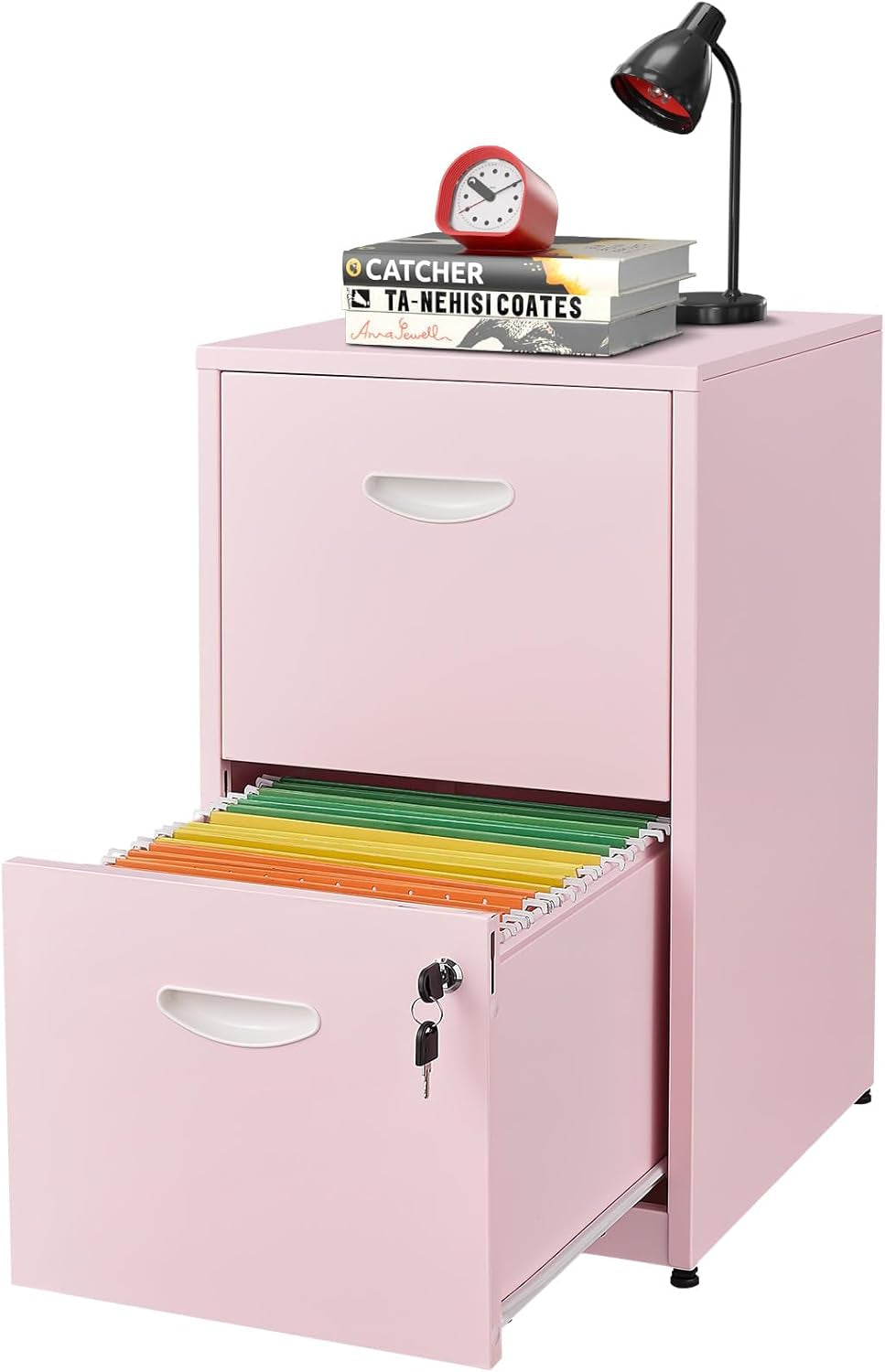 2 Drawer File Cabinet with Lock, Metal Vertical File Cabinets, 18"D Pink Storage Filing Cabinet for Home Office, Steel Light Duty Locked 2 Drawer File Cabinets for Letter Size Files, Assembly Required