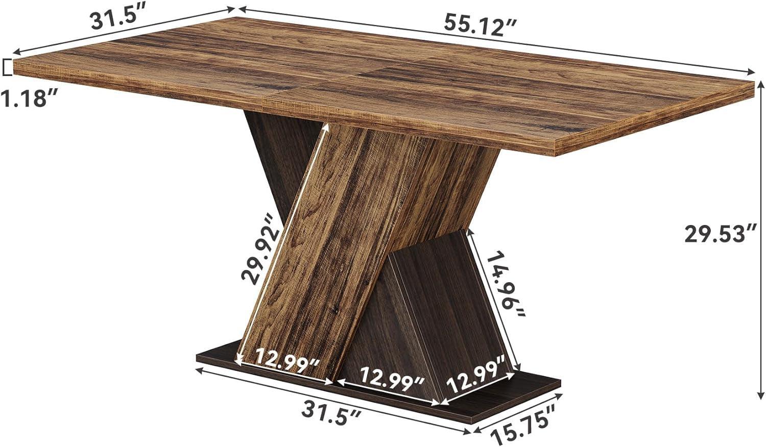 Wooden table with dimensions labeled on a white background