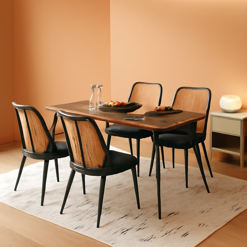 Elegant Walnut Finish 47 Inches Dining Table Set Four