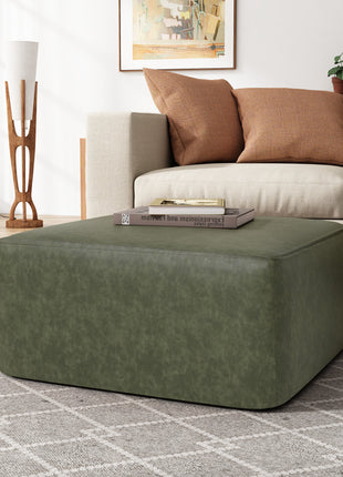Square PU Leather Ottoman,Green