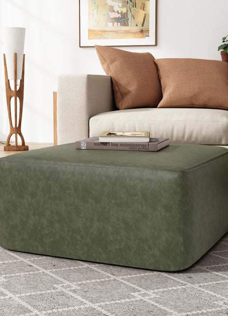 Square PU Leather Ottoman,Green
