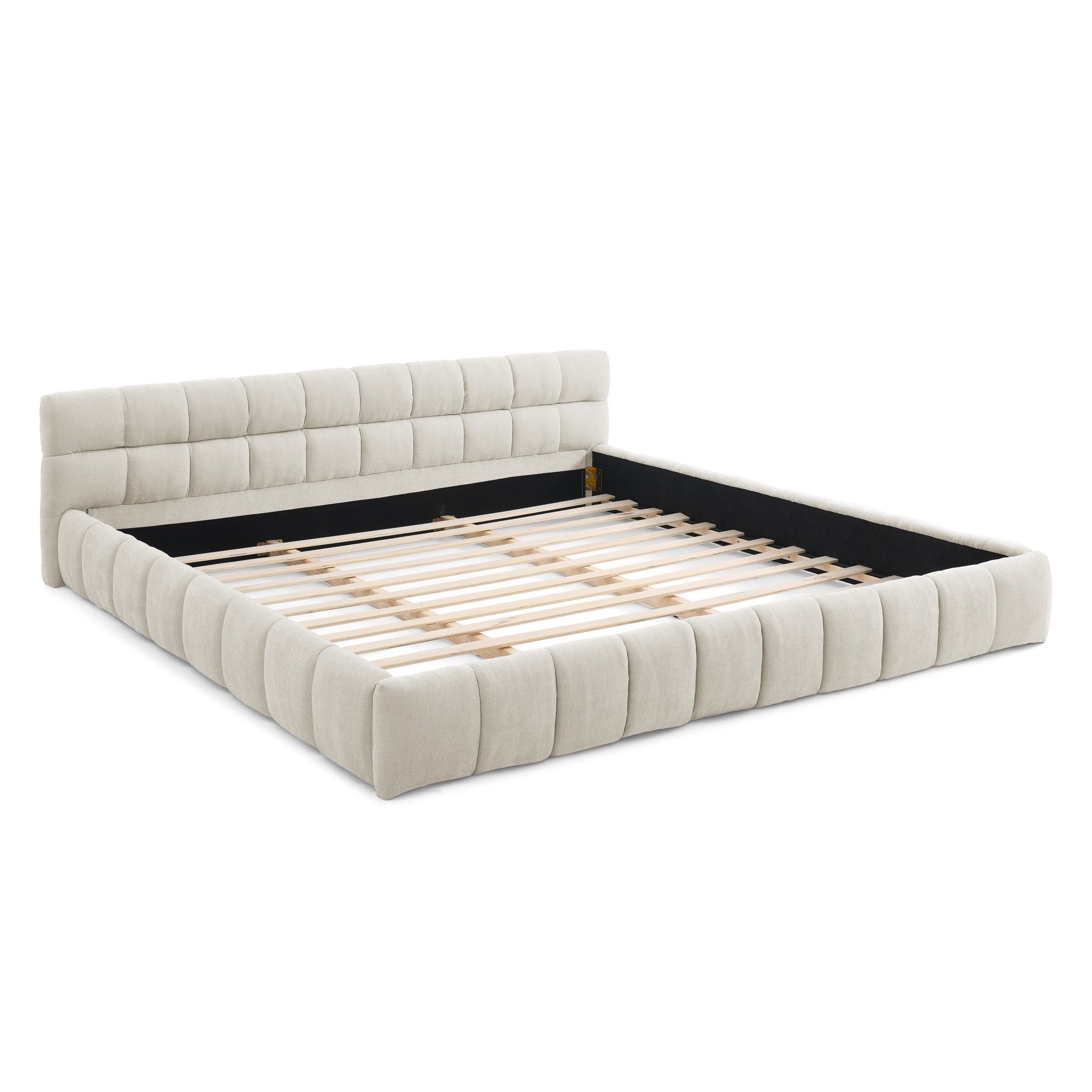 Upholstered Bed Frame with Thick Chenille Fabric, Grounded Platform