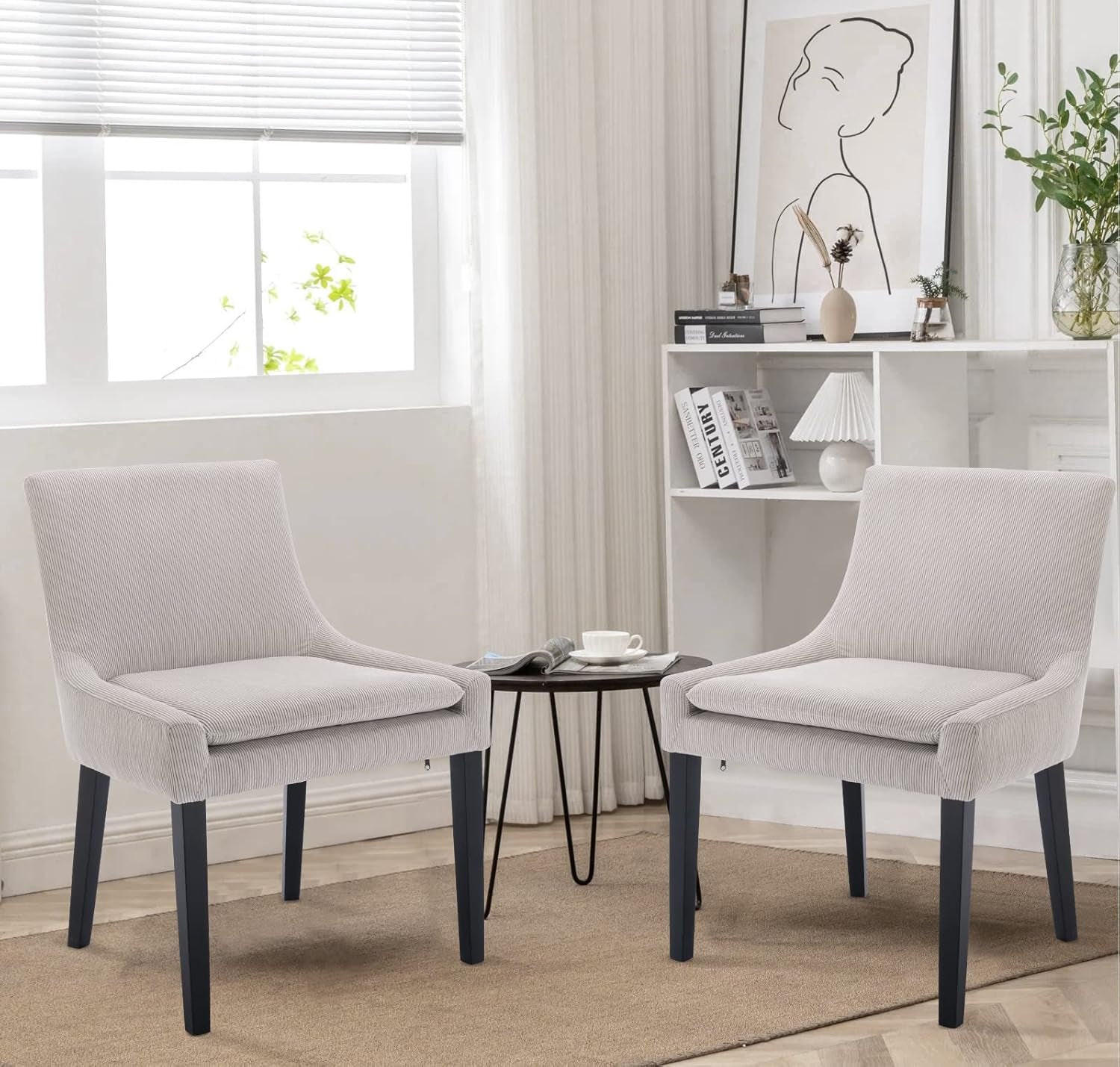 Hardy Haus Beige Upholstered Corduroy Dining Chairs Bundle (Set of 2)
