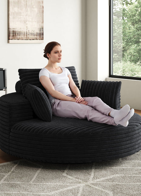55''L Corduroy Chenille Foam Single Swivel Chair, Fluffy Modern Sleeper, 360 Degree Swivel Chair for Living Room, Bedroom, Lounge and Projection Room-0