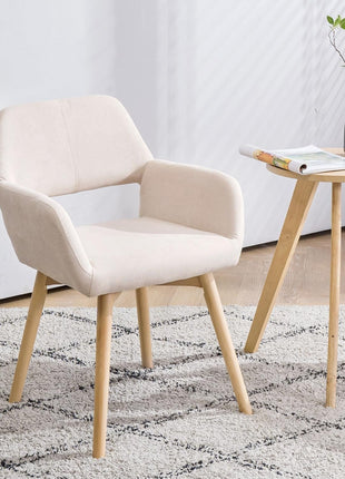 Desk Chair No Wheels Vanity Chair Makeup Chair Comfy Accent Chair for Living Dining Room Bedroom Home Office Mid Century Modern Upholstered Arm Chair Sofa Chair (Beige, 1)-2