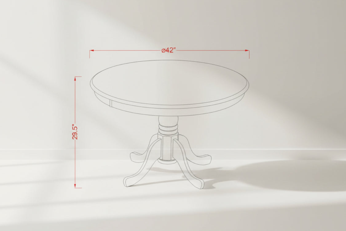 Measurement diagram of a round table with dimensions labeled