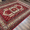 Wool Kazak Pattern Rug 7x10, Geometric Pakistani Hand Knotted Carpet, Large Medallion, Red Cream Dark Green, Room Sized Vintage Oriental Rug-1