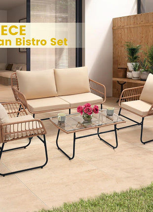 Four Piece Outdoor Wicker Sofa Rattan Chairs Set-1