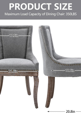 Modern Dining Chairs Set of 2, High Back Dining Chairs Side Chairs with Solid Wood Legs, Upholstered Fabric Dining Room Chairs for Dining Room Kitchen, Grey-2