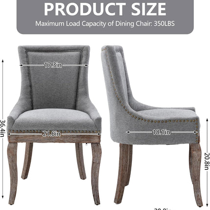 Modern Dining Chairs Set of 2, High Back Dining Chairs Side Chairs with Solid Wood Legs, Upholstered Fabric Dining Room Chairs for Dining Room Kitchen, Grey-2