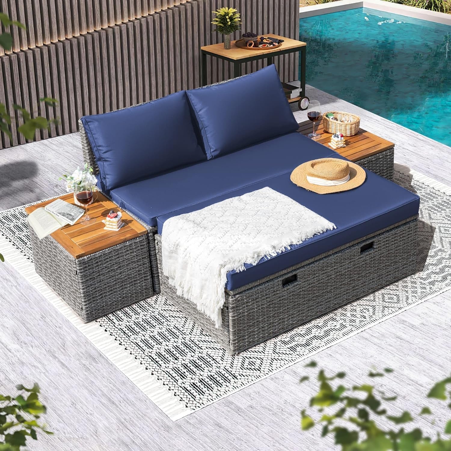 Comfortable Multifunctional Outdoor Day Bed with Side Tables-1