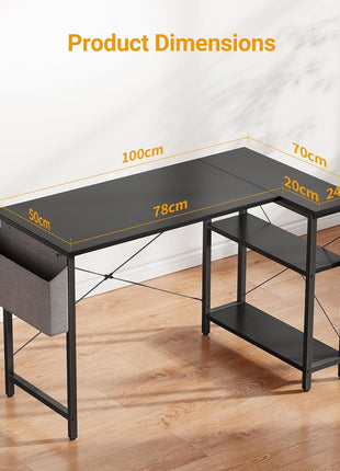 L Shaped Desk, 40 Inch Computer Desk with Reversible Storage Shelves Home Office Corner Desk Study Writing Table, Black-2