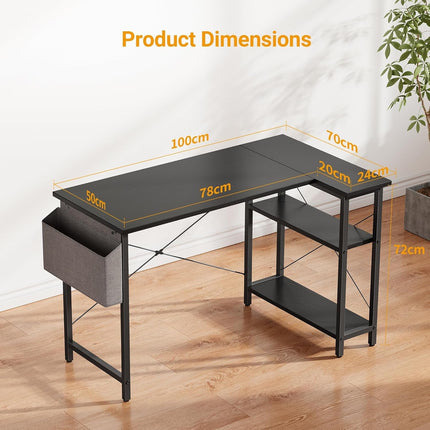 L Shaped Desk, 40 Inch Computer Desk with Reversible Storage Shelves Home Office Corner Desk Study Writing Table, Black-2