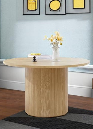 Round Dining Table for 4, Modern Farmhouse Kitchen Table, 47 Inch Small Circle Dining Tables with Wood Strip Base for Kitchen Living Room (Natural)-4
