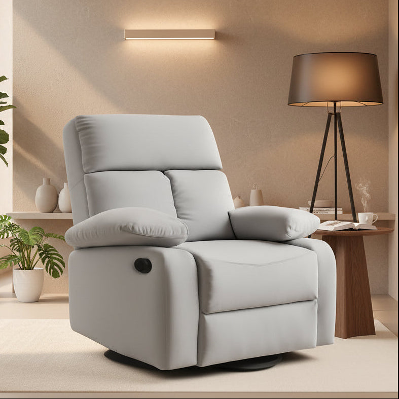 Hardy Haus Light Grey Swivel Rocker Recliner Chair | Compact Leather Lounge Chair