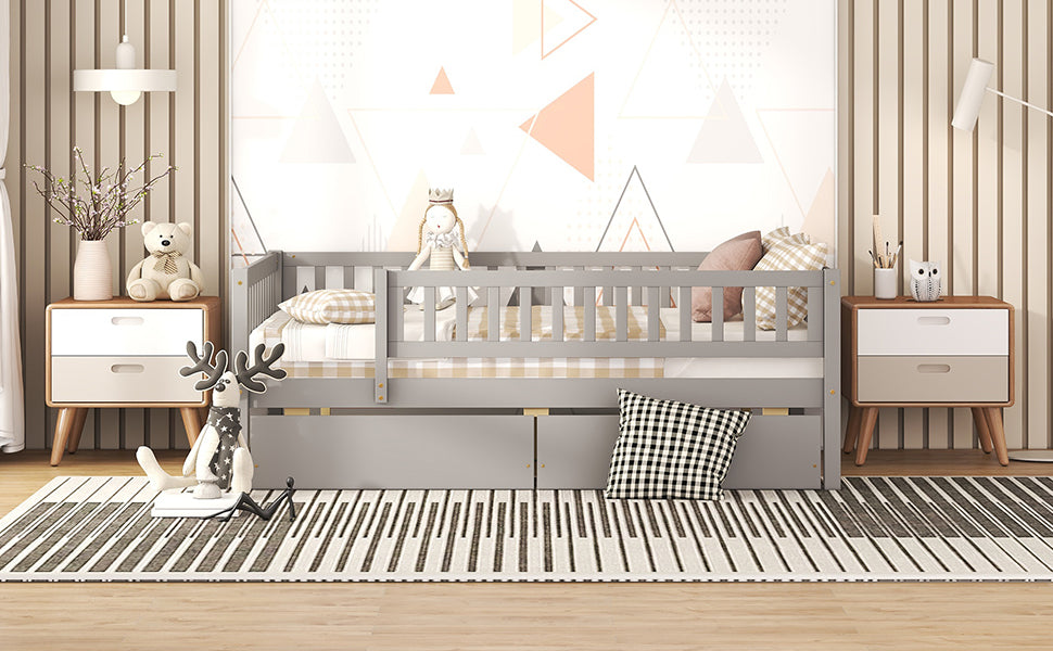 Full Size Daybed Wood Bed with Two Drawers