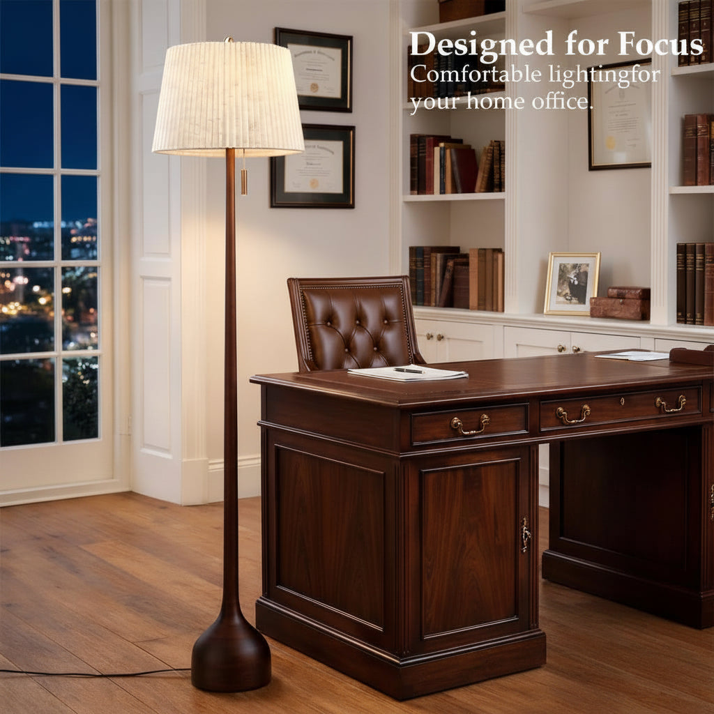 Hardy Haus 65 Inch QuarterSawnWalnut Floor Lamp Teardrop Base