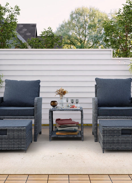 5 Pieces Wicker Patio Furniture Set Outdoor Patio Chairs with Ottomans Conversation Furniture with coffetable for Poolside Garden Balcony-0