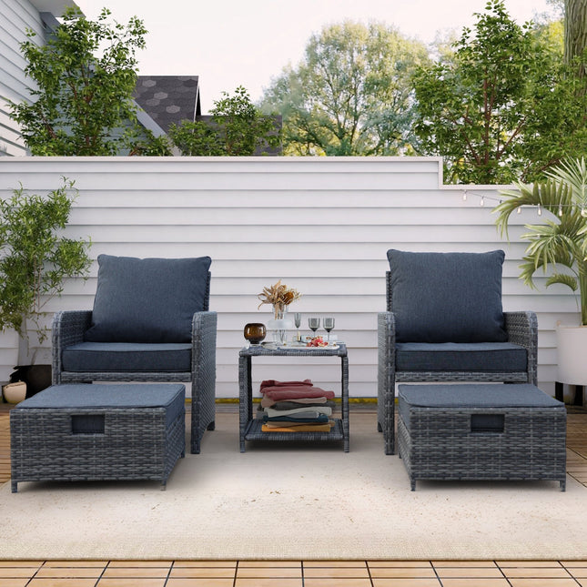 5 Pieces Wicker Patio Furniture Set Outdoor Patio Chairs with Ottomans Conversation Furniture with coffetable for Poolside Garden Balcony-0