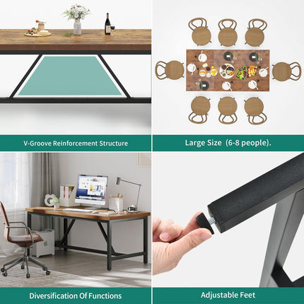 70.8" Large Kitchen Dining Room Table for 6-8 People, Rustic Brown Farmhouse Industrial Wood Style Rectangle Apartment Dinning Room Dinette Tables for Eating Dinner-2