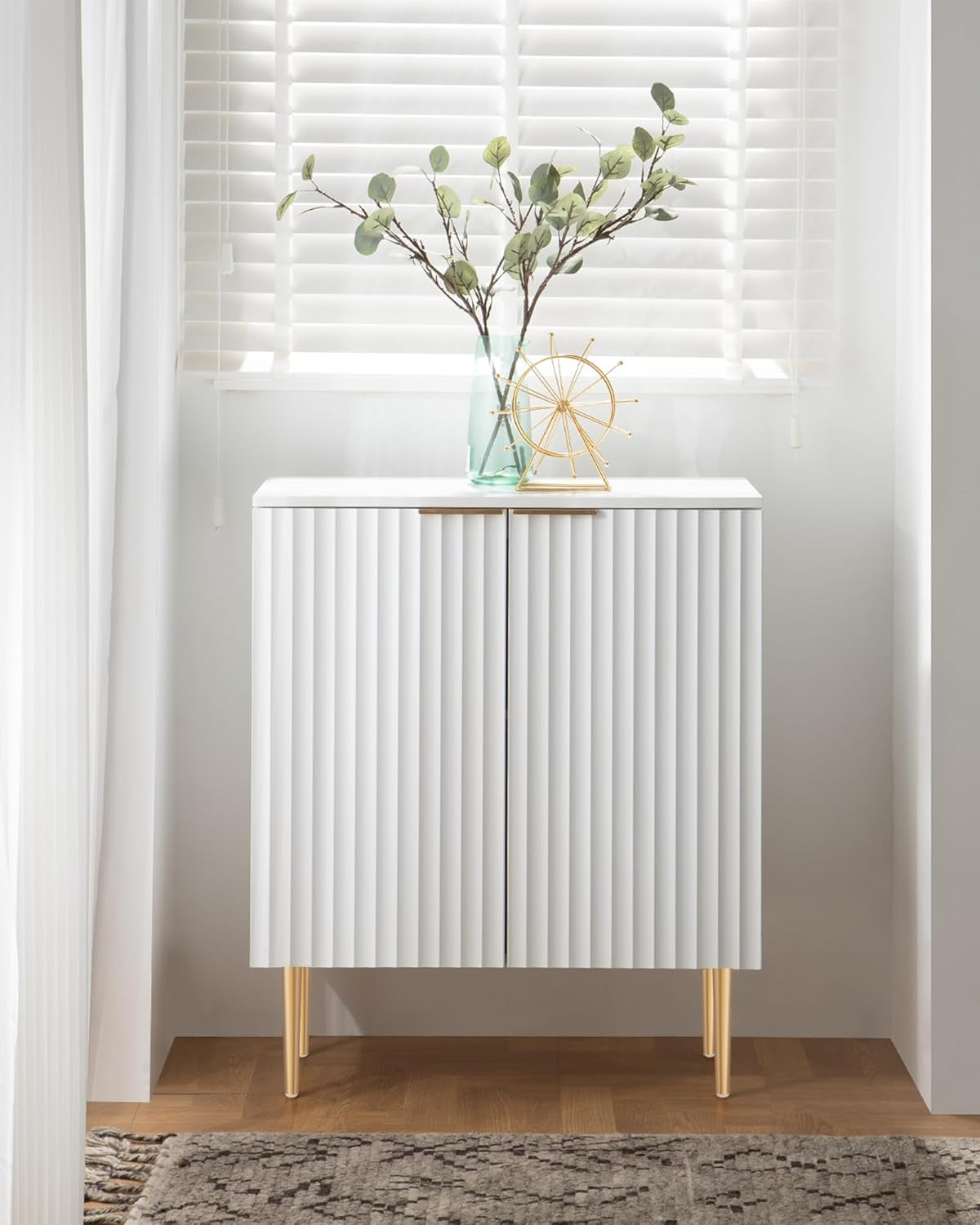 White Fluted Storage Cabinet Set Of 2 Modern Sideboards