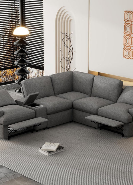 Modern Power Reclining Sectional Sofa with USB