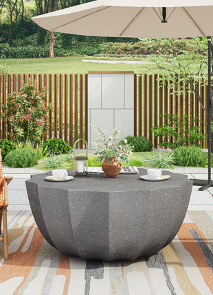 35.43' Modern Outdoor and Indoor Waterproof Coffee Table, Durable MgO Cement Design, Suitable for Terraces, Gardens, Backyards and Living Rooms ( Grey)-2