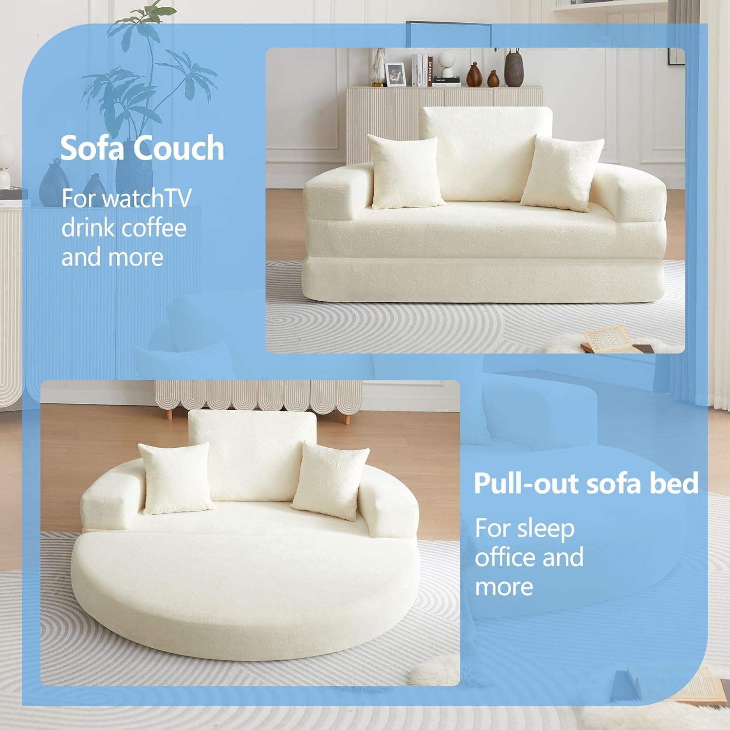 Beige 71Inch Convertible Sleeper Sofa Bed Upholstered-2