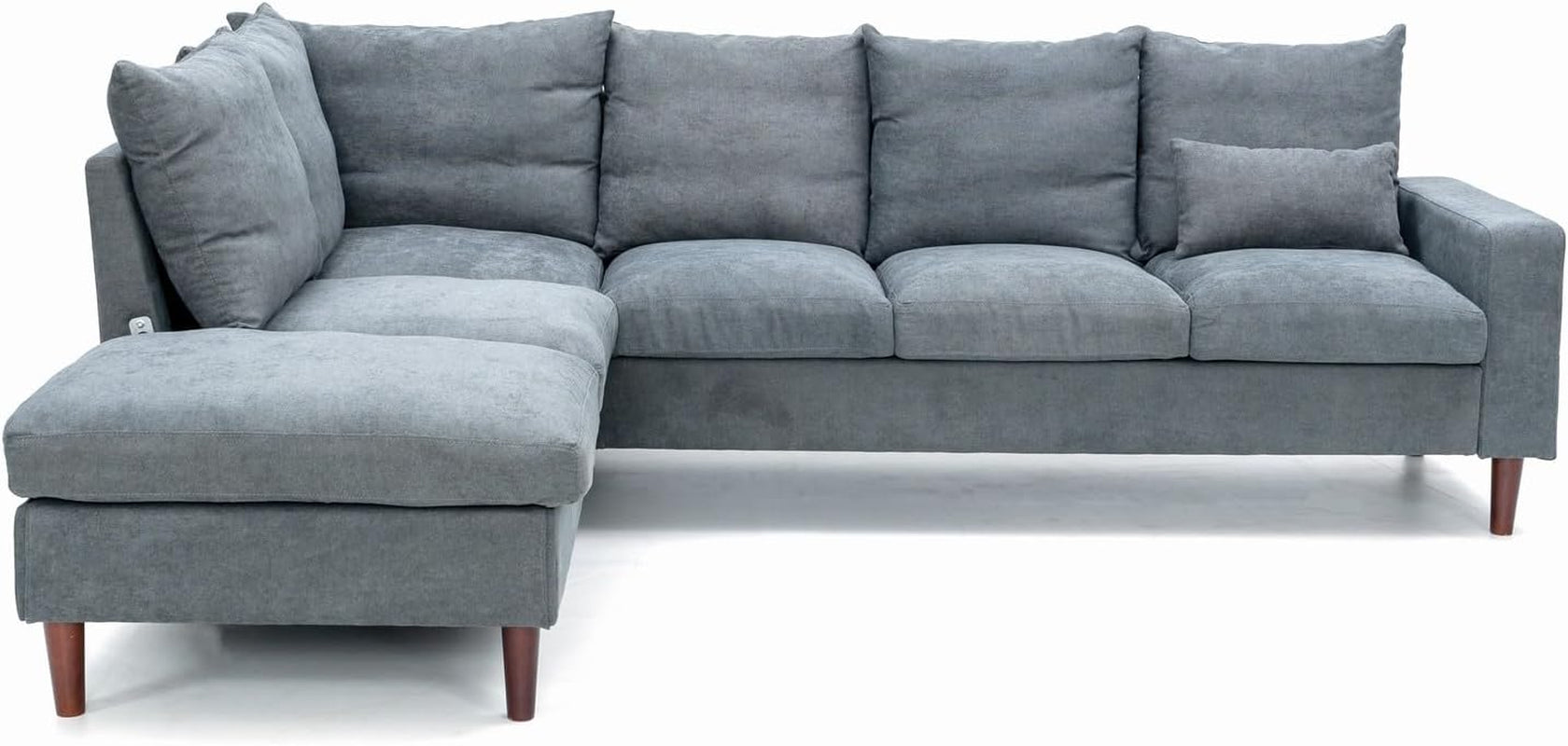 Sectional Sofa Living Room Furniture Set L Shape Couch Linen Fabric for Home Room Decor Bedroom,3 Seater Left Facing Chaise (Grey, 6 Seater Corner with Bulit-In USB Chaise)-2