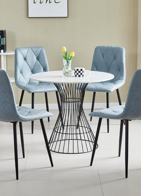 4 Set of Dining Chairs, Metal Frame Dining Chair for Kitchen Room,Technology Cloth Seat Chair for Living Room, Bedroom(Light Blue)-0