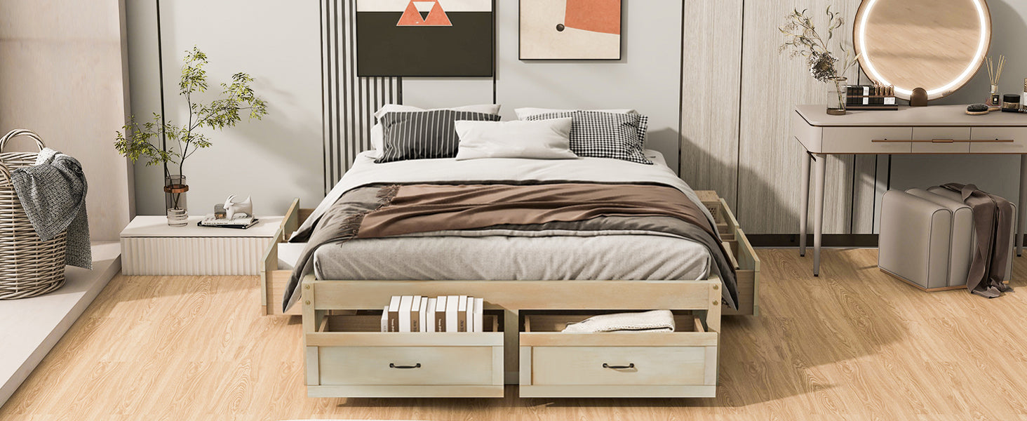 Queen Size Platform Bed with 6 Storage Drawers