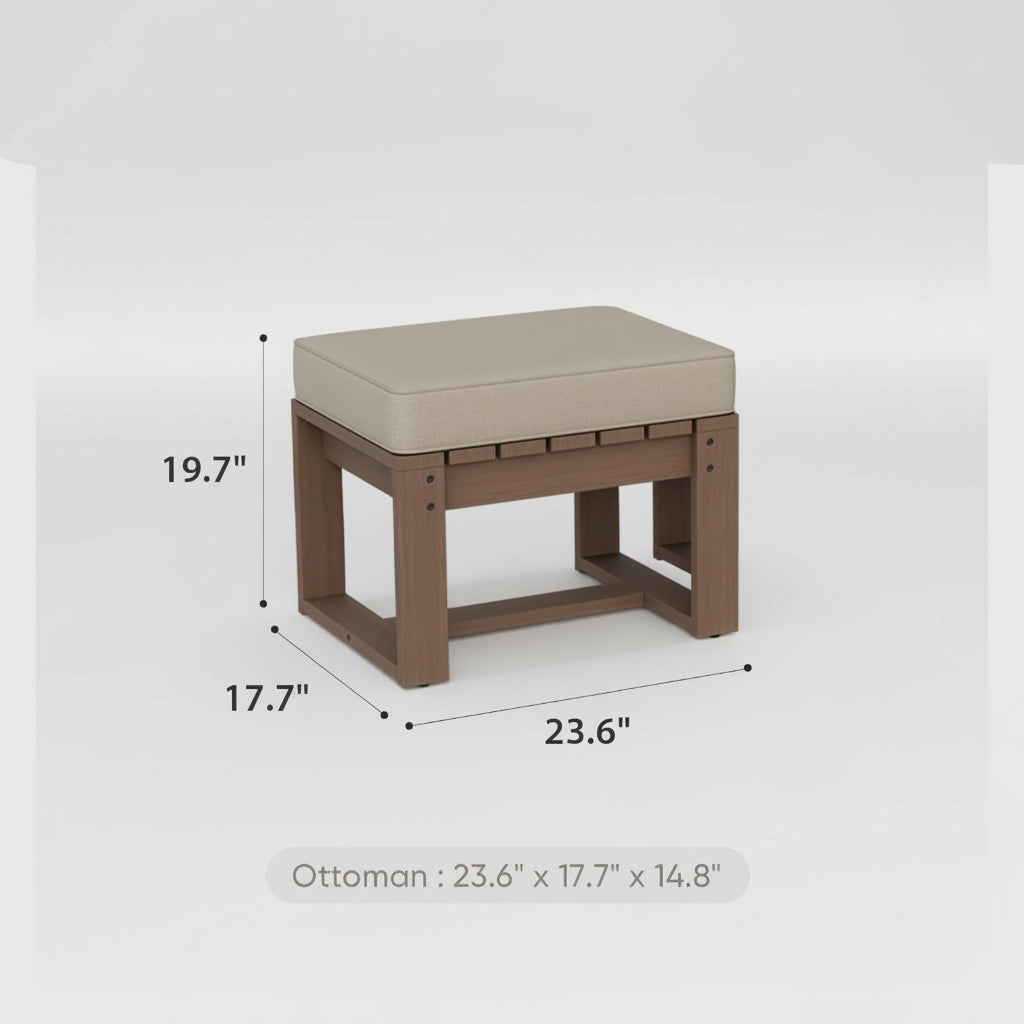 Ottoman with dimensions and weight capacity displayed