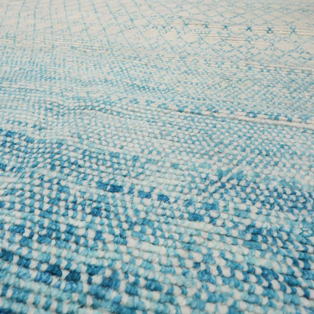 8' x 10' Hand Knotted 100% Wool Contemporary Modern Area Rug Ivory Aqua