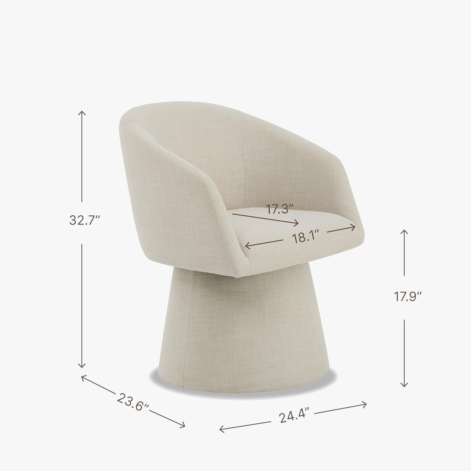 Beige chair with dimensions labeled on a white background