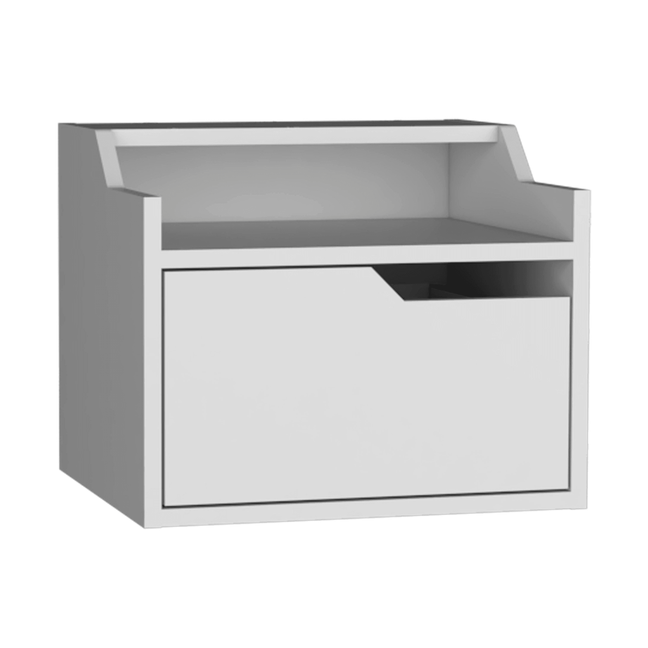 White storage unit with a drawer on a white background