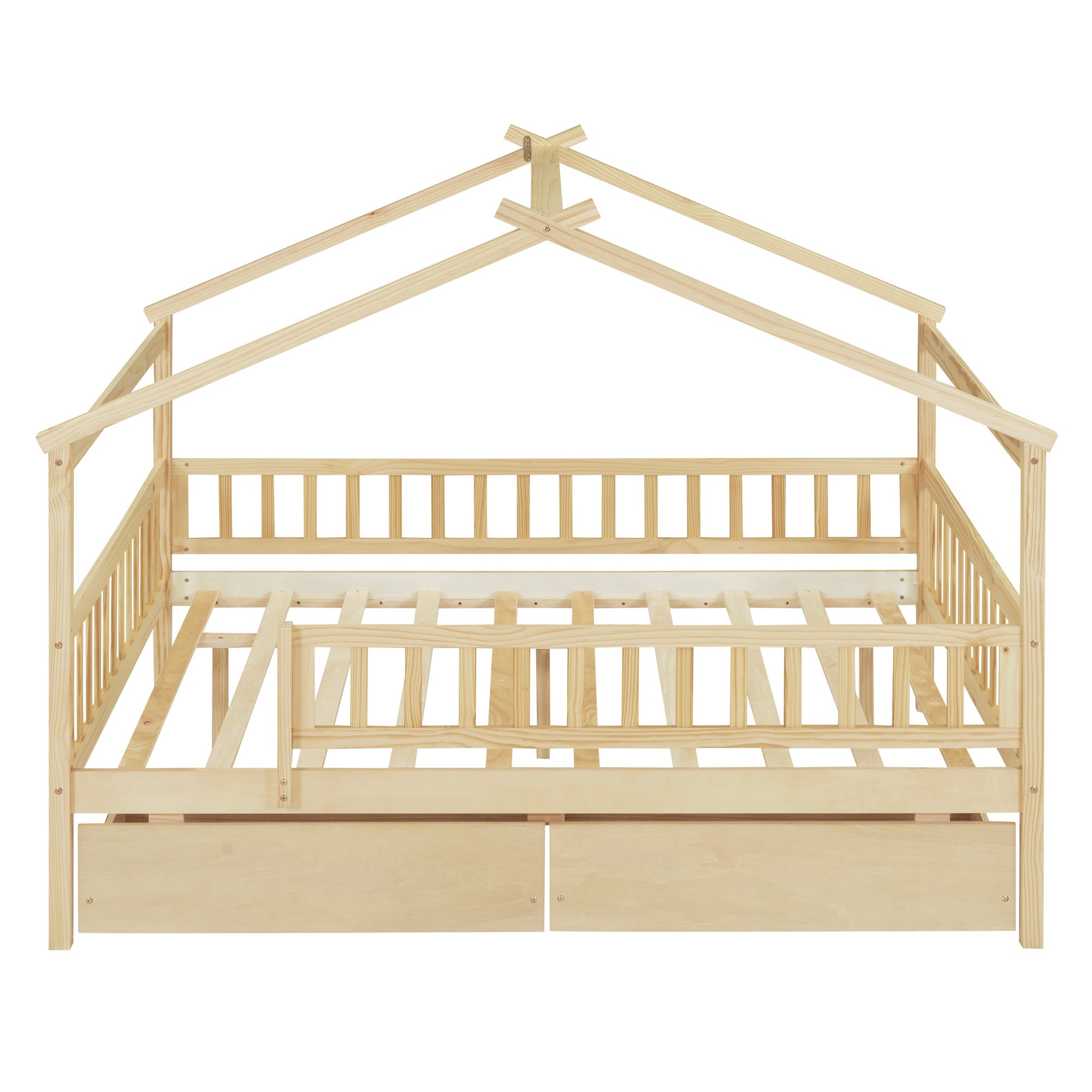 Full Size Wooden House Bed with Two Drawers