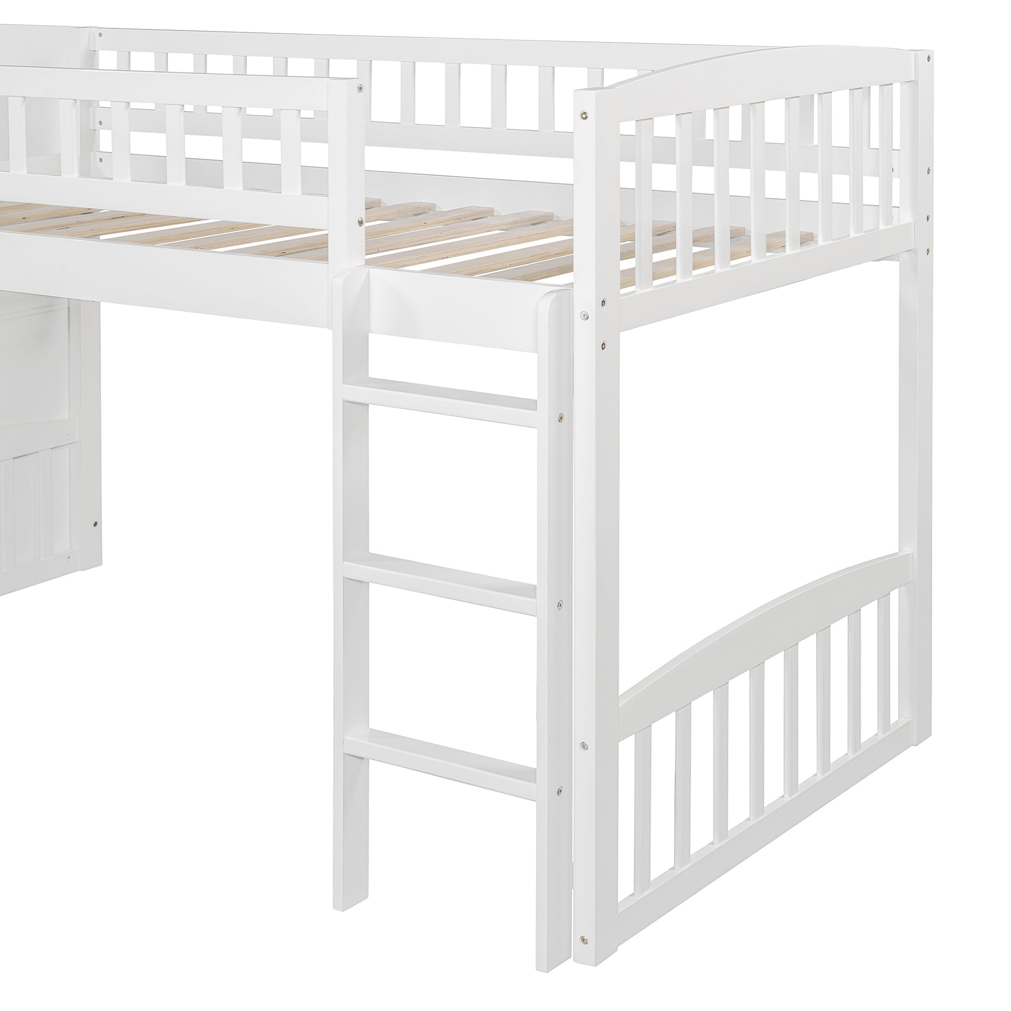 Stairway Twin Size Loft Bed with Two Drawers and Slide