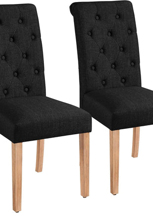 Tufted Dining Chairs Set of 2 Parsons Kitchen Chairs Stylish Dining Room Chair Upholstered Fabric Chairs with Solid Wood Legs and Padded Seat for Home, 1 Package, Black-0