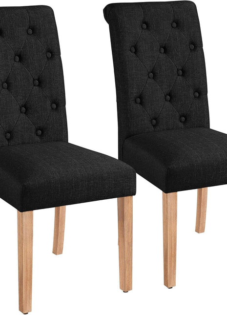 Tufted Dining Chairs Set of 2 Parsons Kitchen Chairs Stylish Dining Room Chair Upholstered Fabric Chairs with Solid Wood Legs and Padded Seat for Home, 1 Package, Black-0